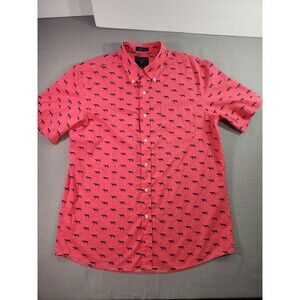 Saddlebred Men’s Pink Dog Print Button Down Shirt Short Sleeve Casual Novelty...